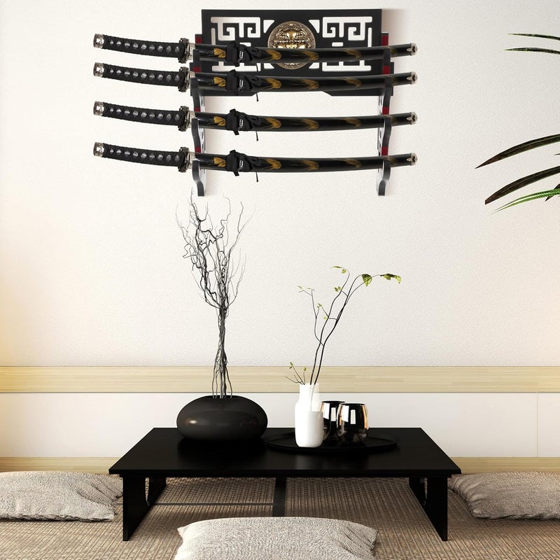 Barydat Katana Mount Sword Holder Stand Wall Mount Katana Samurai Sword Display Rack Hanger for Japanese Wakizashi Hobby Collection Gifts for Men(4 Tier) - Image 5